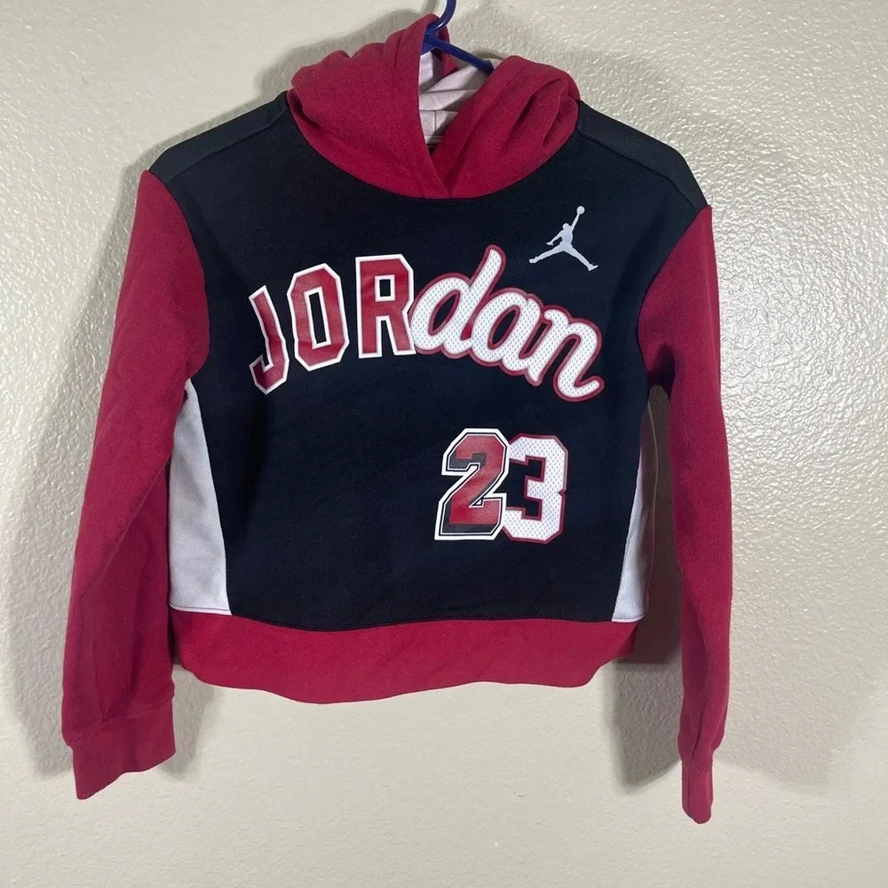 Air Jordan Hoodie Girls  You Can Play Boxy 23 Long Sleeve‎ Black Red Size L